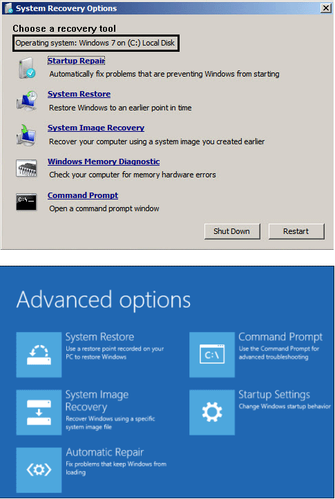 System recovery options