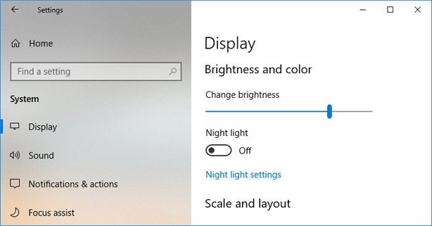 Change screen brightness in Windows 10