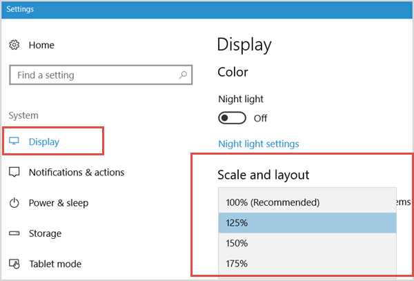 change scaling in windows 10