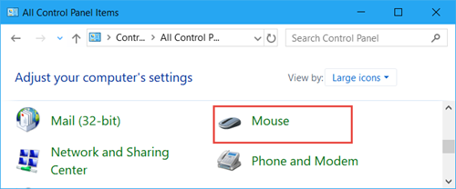 find mouse in control panel
