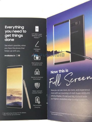 Рекламная брошюра Samsung Galaxy Note 8 подтверждает информацию о возможностях устройства