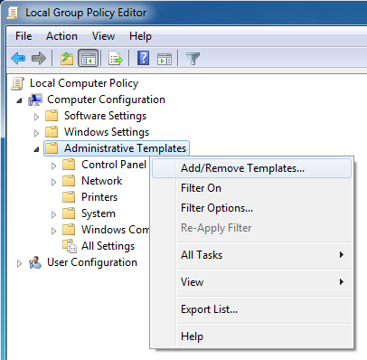 Local Group Policy Editor - Administrative Templates
