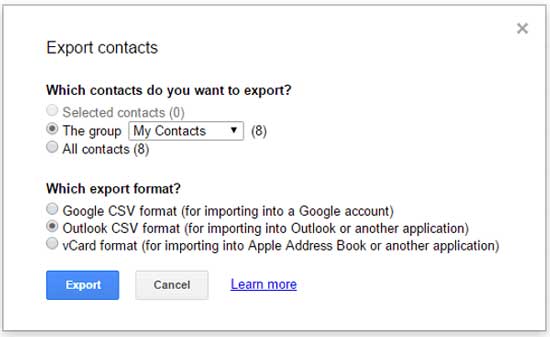 export contacts from android