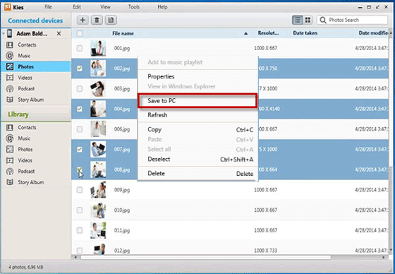 transfer photos from samsung to pc via samsung kies