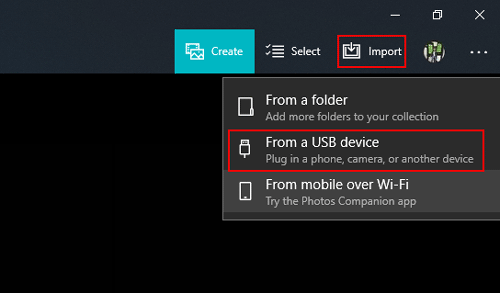 import photos from android device to windows 10 pc