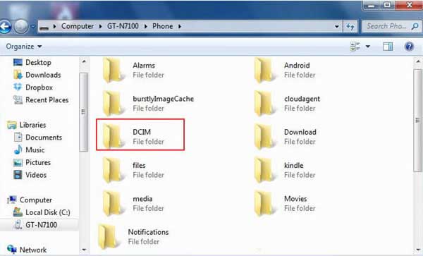 find the samsung files you want to transfer to computer