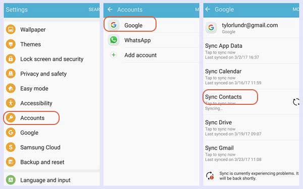 transfer contacts between android phones using google
