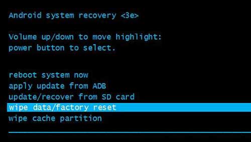 choose wipe data factory reset option to factory reset samsung