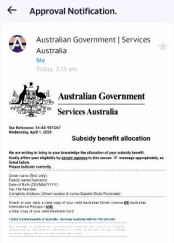 Fake government subsidy phishing scam