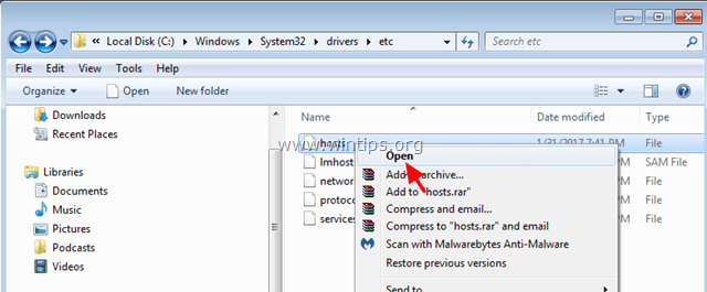 open hosts file
